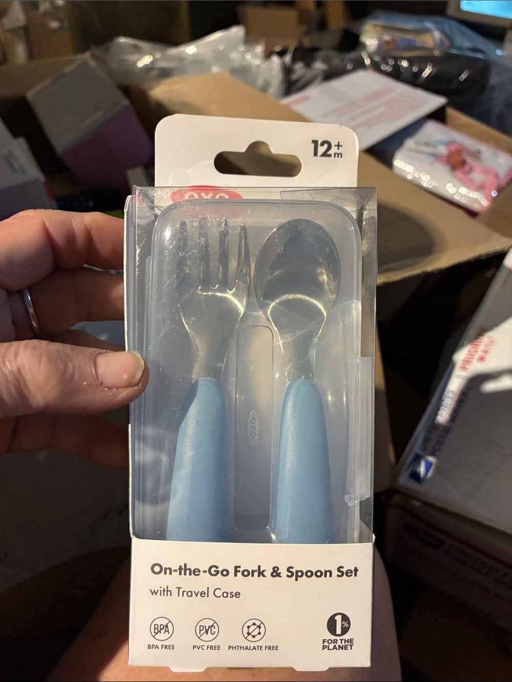 OXO Light Blue On-the-Go Fork & Spoon Set with Travel Case